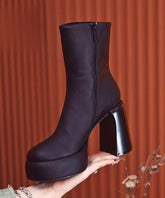 Einzigartige Splicing Chunky Heel Stiefel Gelb Kunstleder